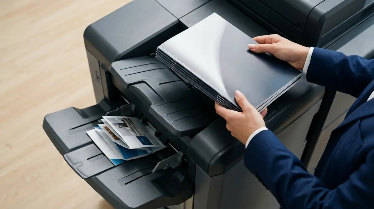 Detalle de dossier encuadernado y clasificador automático en equipo multifunción profesional