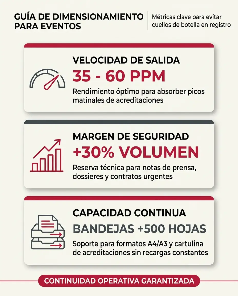 Infografía con criterios de dimensionamiento de fotocopiadoras para eventos y congresos